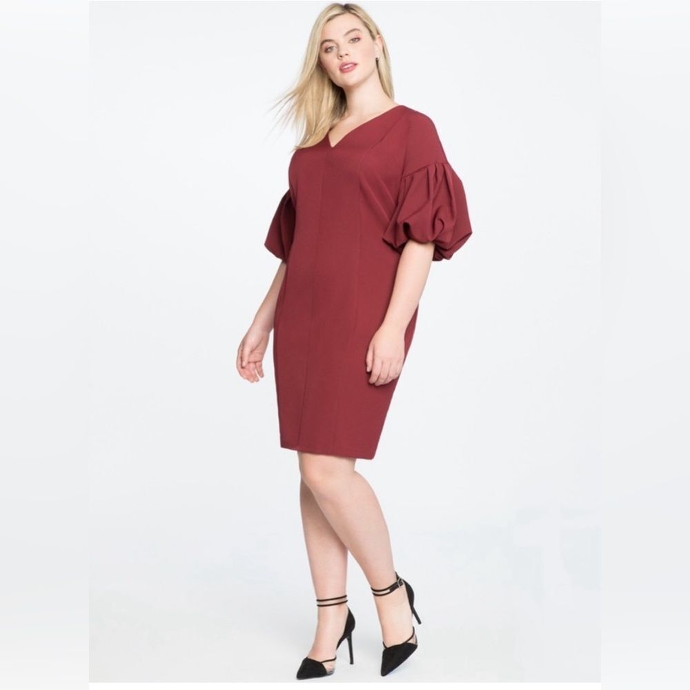 ELOQUII Burgundy Puff Sleeve Dress Size 16